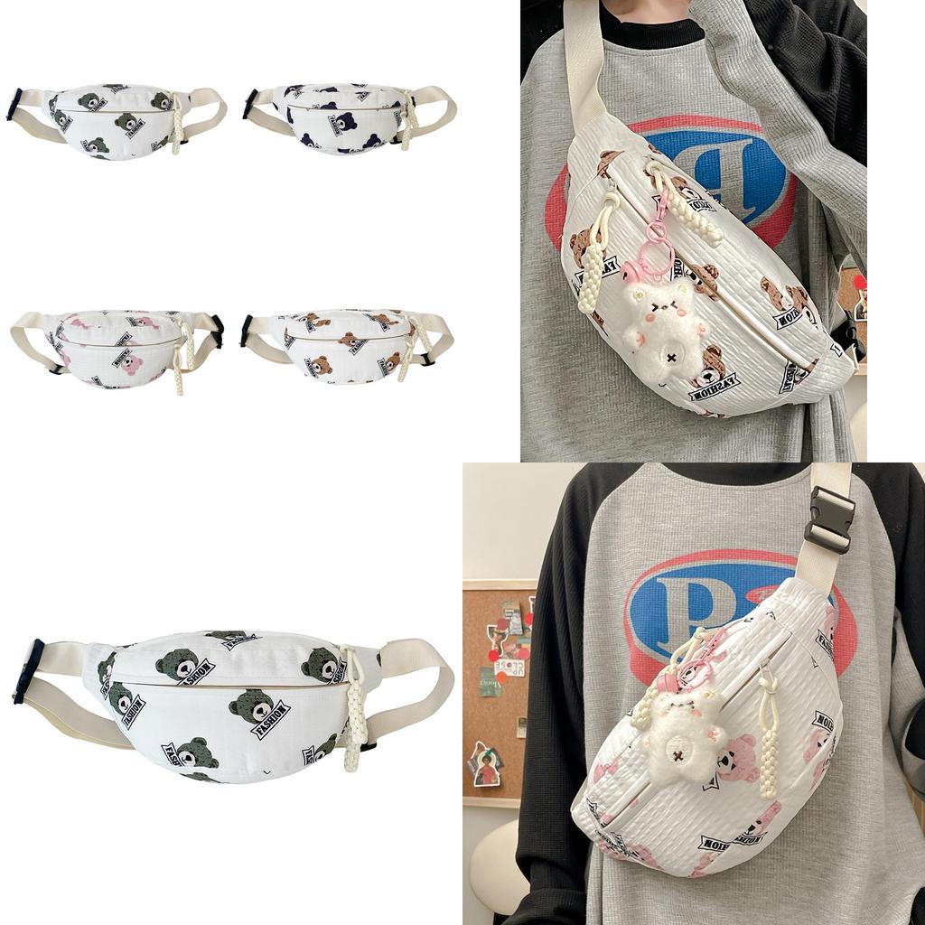 Trendy Nylon Bear Print Chest Bag For Casual Wear With Stylish Fresh Sweet Design