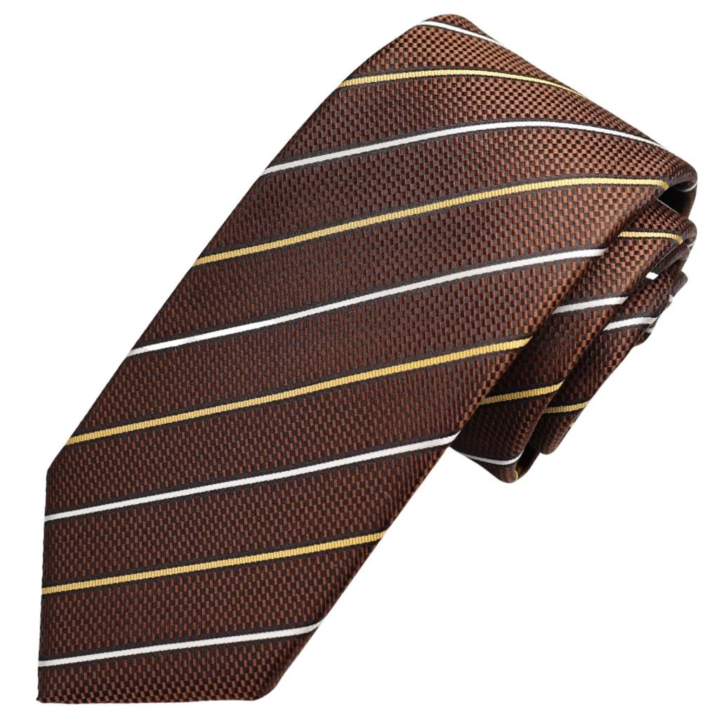 Wrinkle-resistant, bonded fabric with lining for added volume. Made in Japan. MICHIKO LONDON KOSHINO brand tie. Striped pattern, 100% silk, unisex.