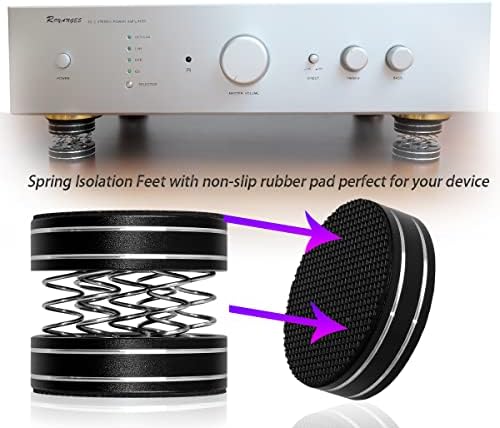 4Pcs HiFi Speaker Isolation Feet Aluminum Spring Shock Absorbers Adjustable Turntable Amp Non-Slip Pads