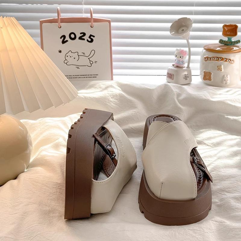 2025 spring and summer new retro fashion bag head half slippers women's muffin thick sole comfortable versatile lazy beach shoes