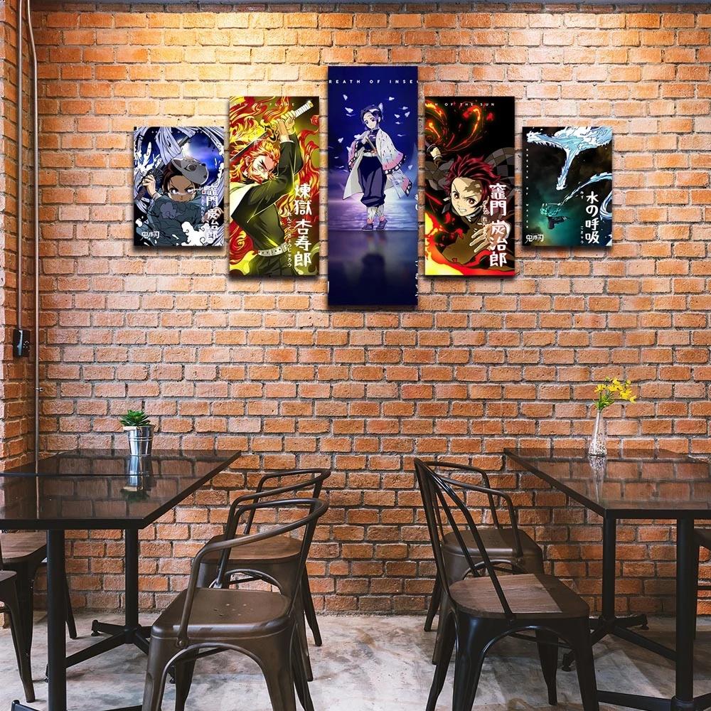 Prints HD Modular Frame 5 Pieces Anime Demon Slayer Shinobu Posters Canvas Paintings Wall Art Picture Home Decor for Living Room