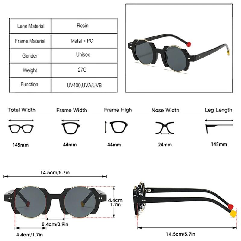  Ins Popular Fashion Round Women Punk Sunglasses UV400 Retro Rivets Men Trending Black Yellow Sun Glasses Gradient Shades