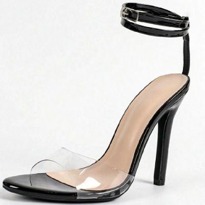 Sandali Donna Punta Acuta Dita Aperte in PVC Trasparente Cinturino Caviglia Sexy Tacco Sottile Sandali a Infradito Fibbia alla Moda Scarpe Donna Taglie Forti