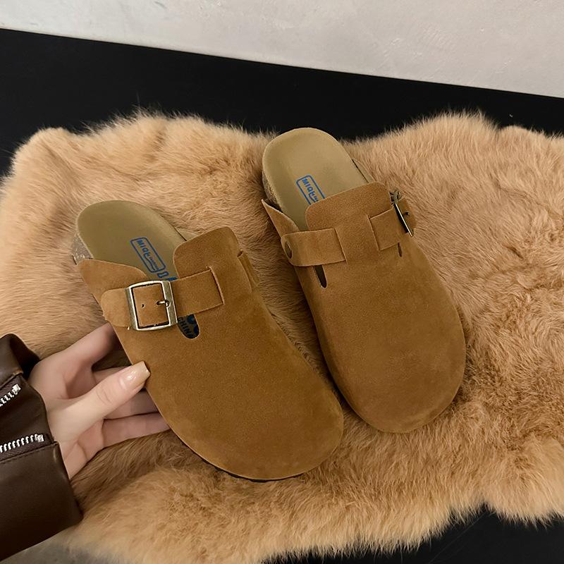 The New 2025 Lazy Single Shoes Wear Thick Bag Head and Half Slippers with One Foot, and the Bottom of Boken Spring Soft-soled Birken Shoes for Women.