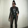 European & American Cosplay Nightclub Mesh Patchwork Sexy Black Jumpsuit with See-through Long Sleeves
