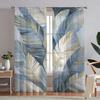 Blue Feather Print Curtains Polyester Fabric Suitable Bedroom Living Room Decoration Curtain Machine Washable Perfect For