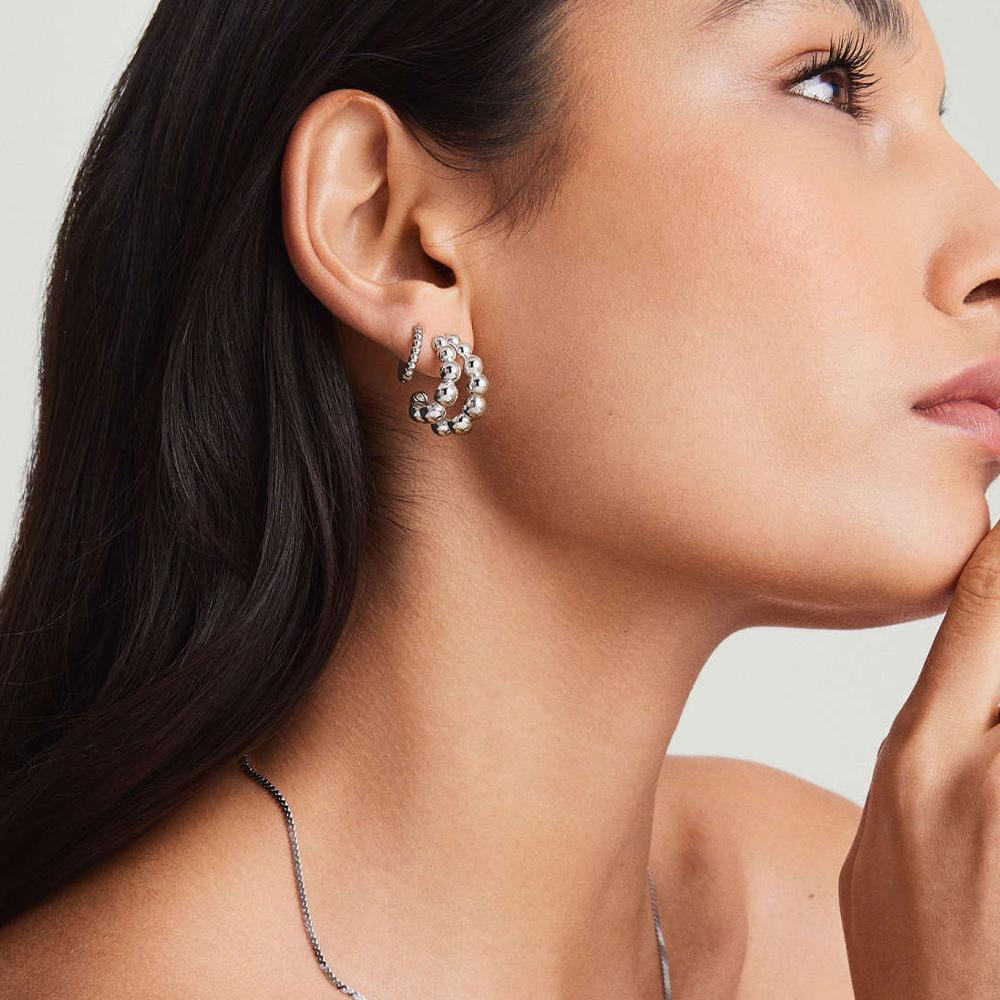 Personalized Double Layer Small Beads Ball C Shape Hoop Earrings for Women Gold Silver Color Stainless Steel Chic Jewelry Trendy