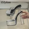 Fashion Eilyken Street Style PVC Transparent Platform Women Slippers Summer Open Toe CRYSTAL High Heel Sandals Ladies Party Prom Shoes