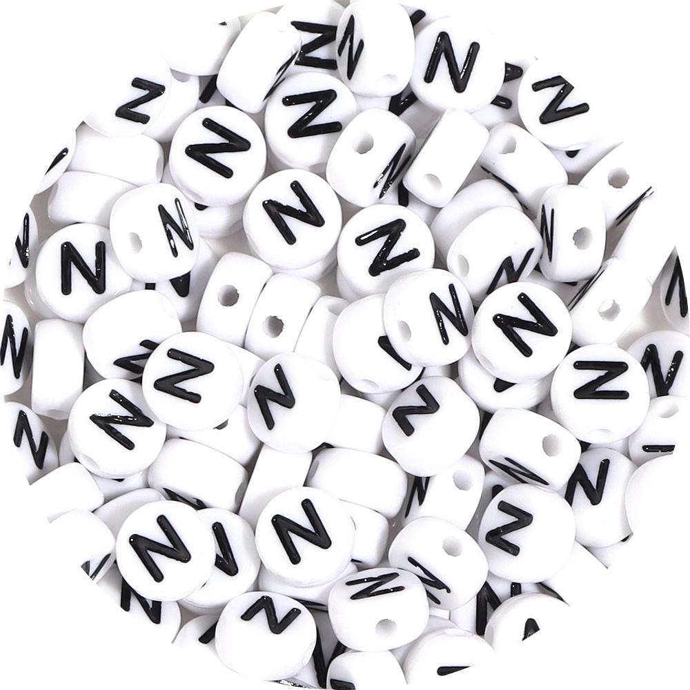 100Pcs 7mm Black White Acrylic Alphabet Beads Flat Round Loose Spacer Letter Beads For DIY Craft Bracelet Supplies Wholesale