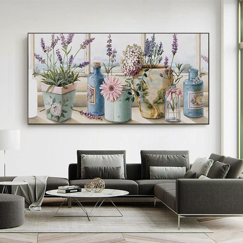 Abstrakcyjny szykowny wazon świeży kwiat płótno malarstwo Wall Art duszpasterski kwiat plakaty i druki wazon Wall Art na wystrój salonu