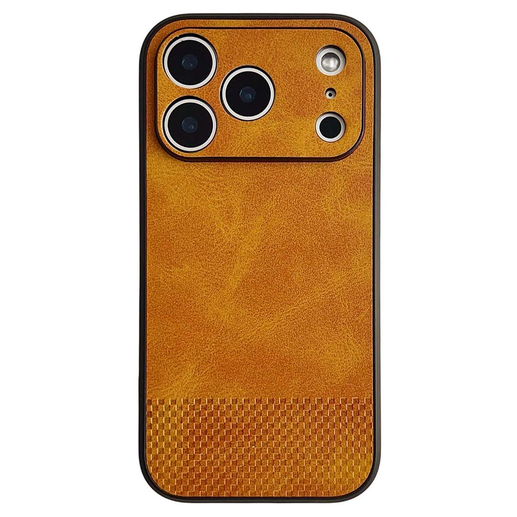 For iPhone 17 Pro Max Case Grid Texture PU Leather Coated PC TPU Phone Cover