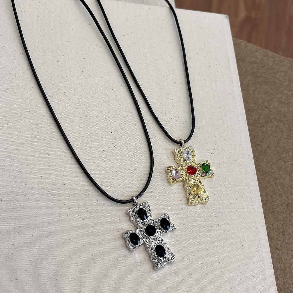 Korean-Inspired Cross Black Leather Necklace, Unisex Y2K Subculture Style, All-Match High-End Accessory