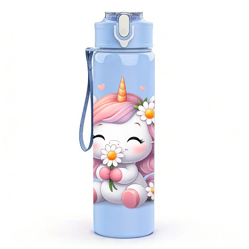 1PC Pink Dreamy Unicorn 750ml Color Plastic Sports Water Bottle Leakproof Flip Straw Lid Suitable for Sports Office Home Use
