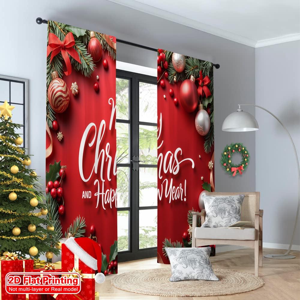 2pcs 2D flat printing Christmas Window Curtains Christmas Ornaments Merry Christmas Happy New Year Fabric Without Electricity