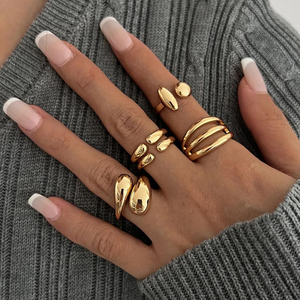 DIEZI 4 pezzi/set Nuovi Anelli Metallici Hip Hop per Dita per Donne Ragazze Uomini Punk Colore Oro Argento Anello Geometrico per Falange Gioielli