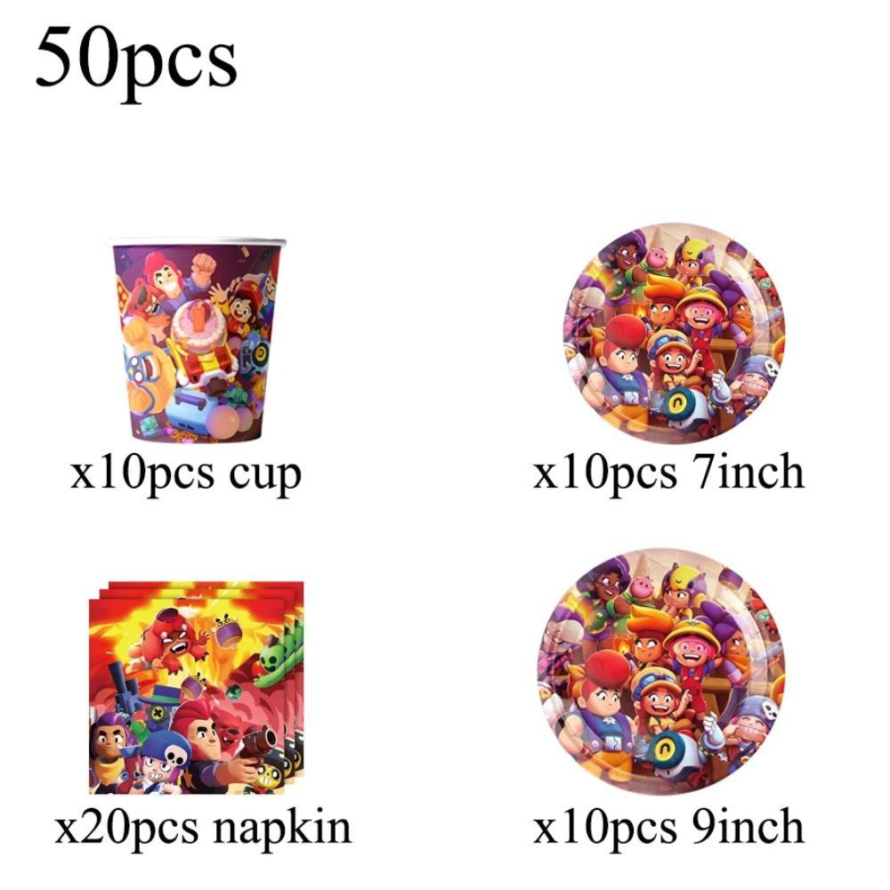Brawl Stars Game Themed Birthday Party Tableware Paper Cups Plates Napkins Tablecloth Banner Birthday Gift Party Supplies