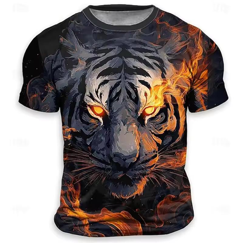 Men's Divine Bull Print T-Shirt Animal Print Short-Sleeve Top Casual Streetwear Oversized Short-Sleeve Men Vintage Clothing