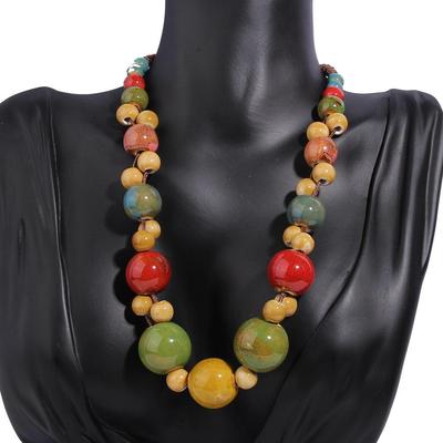 Yeni yaratıcı retro etnik stil kolye el dokuması köprücük kemiği zinciri sanatsal çok yönlü seramik kolye aksesuarları