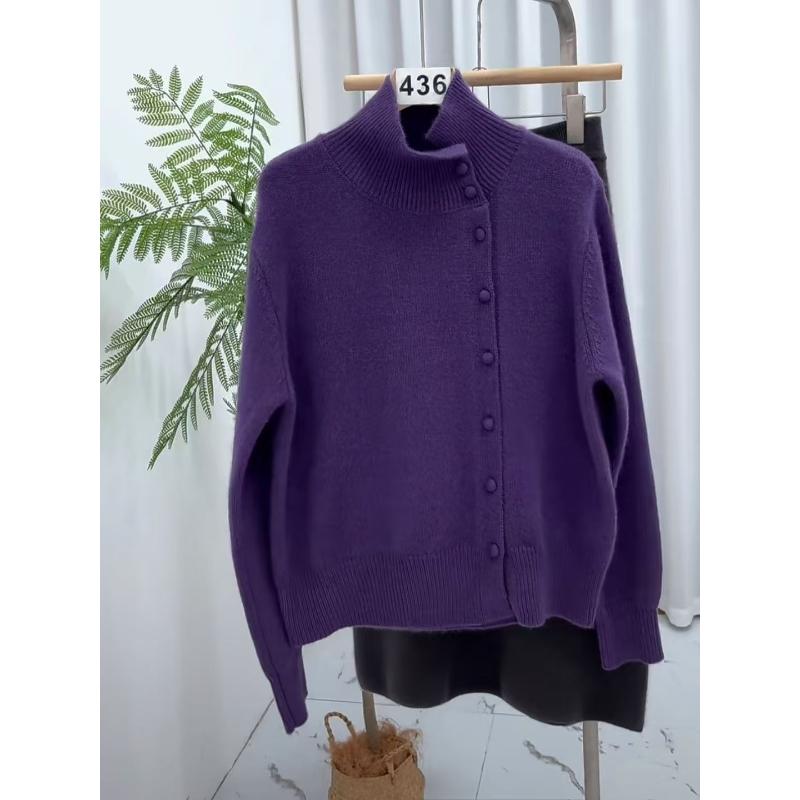 Autumn and Winter Turtleneck Knitted Cardigan Sweater Loose Jacket Warm Stylish