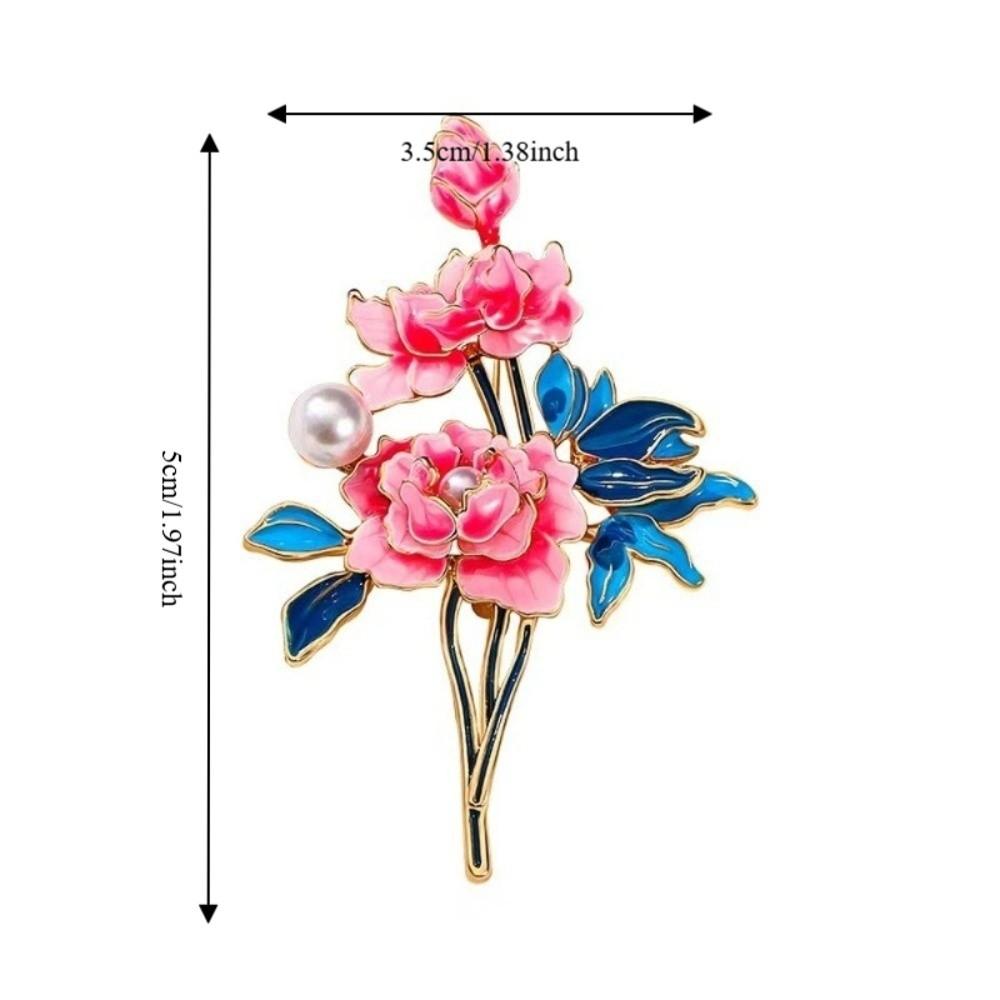 Elegant Peony Flower Corsages Chinese Style Enamel Pin Vintage Cloisonne Brooch  Casual Suit