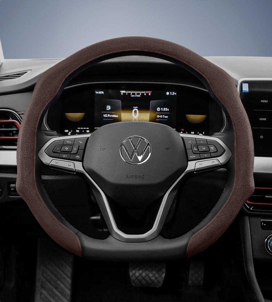 Suitable for Volkswagen Premium Suede Snap-On Steering Wheel Covers, Non-Slip and Durable, Available for D-Shaped Steering Wheels, Compatible