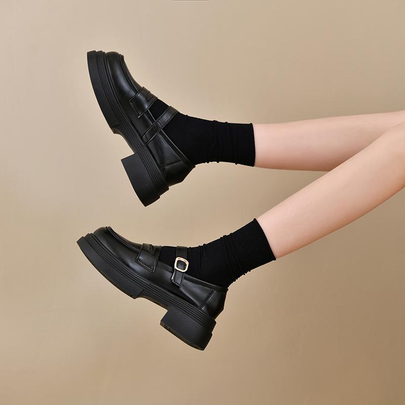 British Style Shoes Woman  Oxfords Shallow Mouth Round Toe Clogs Platform Casual Female Sneakers Loafers With Fur Flats Prep