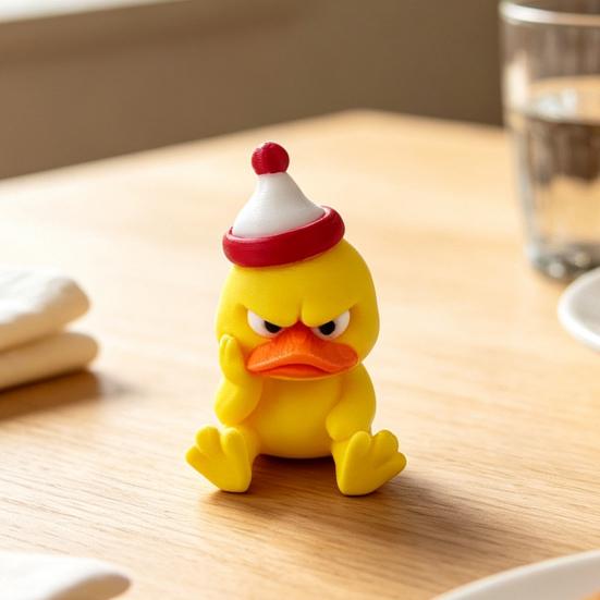 Creative Holiday Gifts 3D Printed Yellow Duck Figurine, Funny Arrogant Statue with Christmas Three Dimensional Figurine Hat, Miniature Ornament