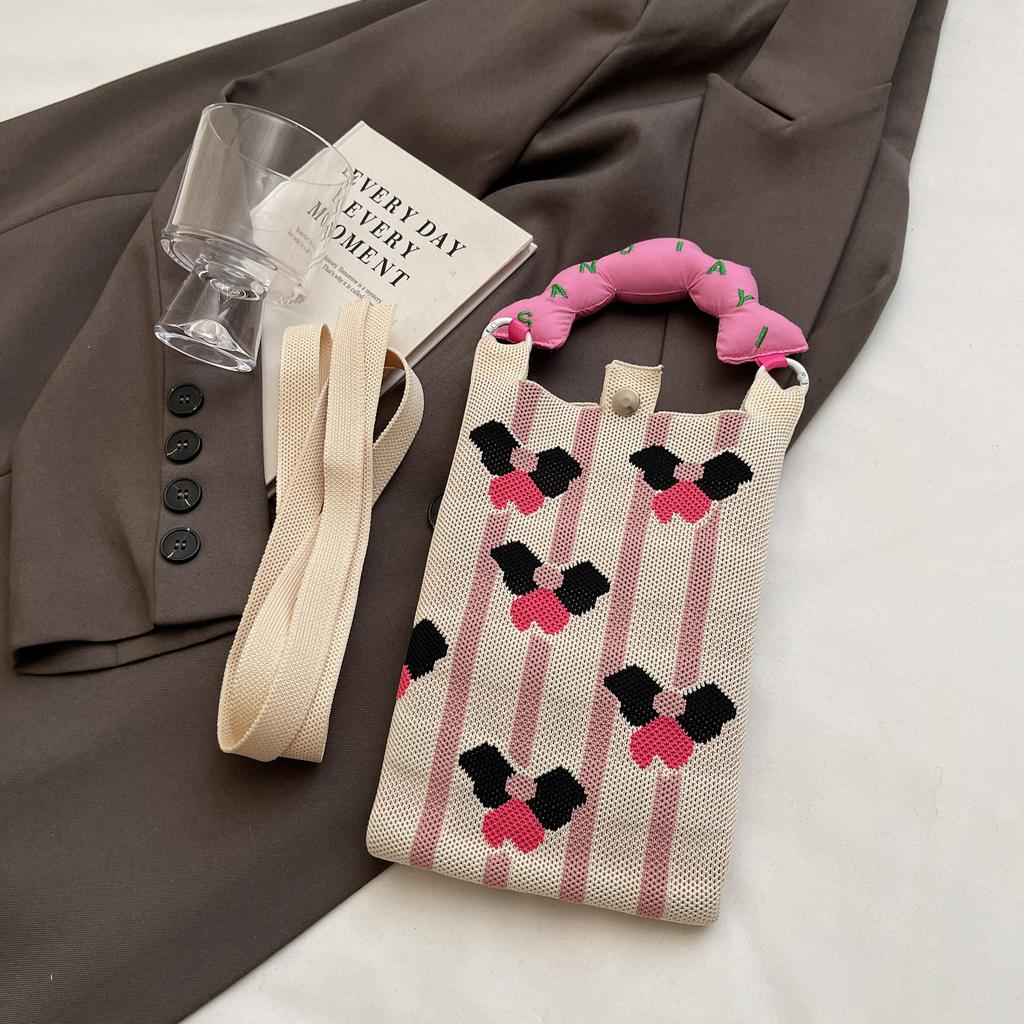 Knitted Mobile Phone Bag New Convenient Storage Student Cute Cartoon Fashion Messenger Bag