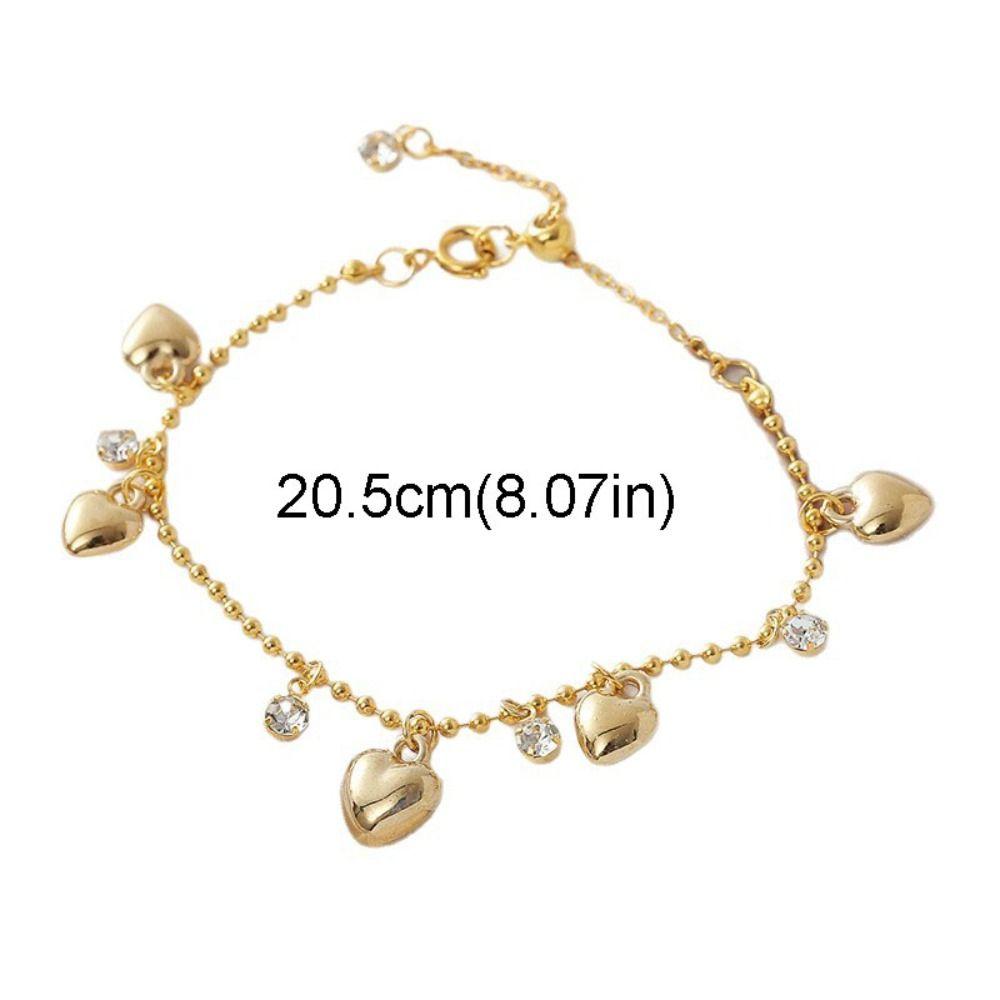 Rhinestone Heart Bracelet Bead Charm Hand Chain Elegant Gold Bracelet  Women