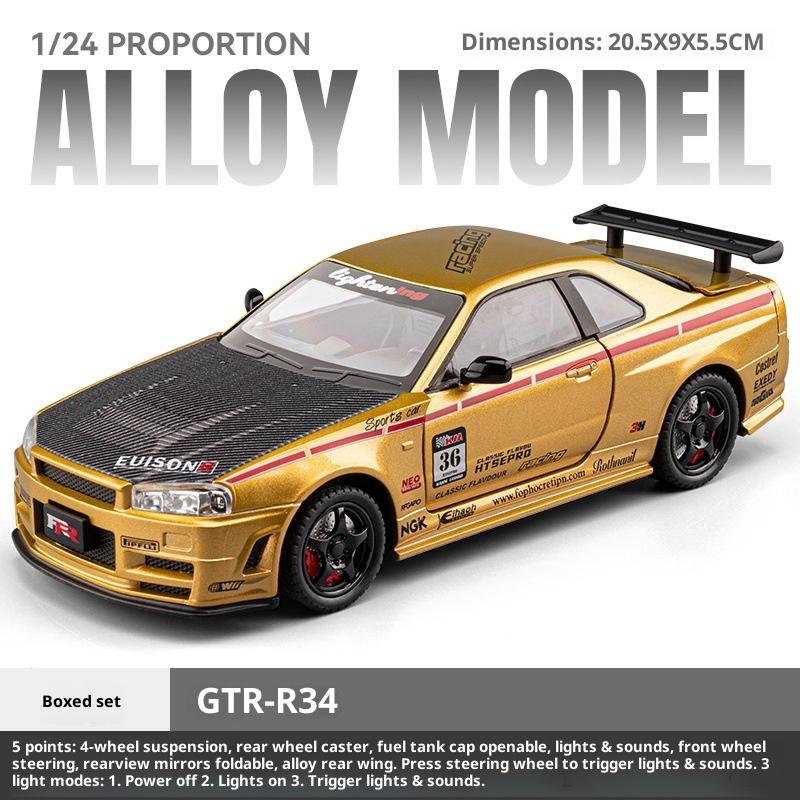 Simulation 1/24 Nissan GTR Alloy Racing Car Model with Sound Light Collection Miniature Voiture Toy Vehicle Children Boy Gift
