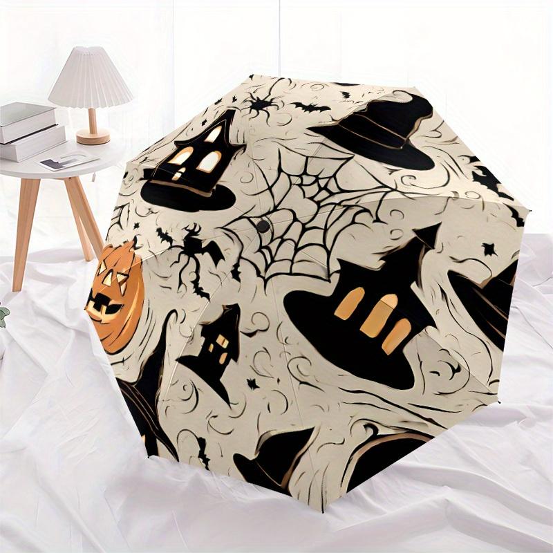1 Stück Halloween Automatischer Faltregenschirm - 8-Speichen Eisenrahmen, Winddicht, Tragbarer Sonnenschirm mit Kunststoffgriff für Reisen & Outdoor-Aktivitäten