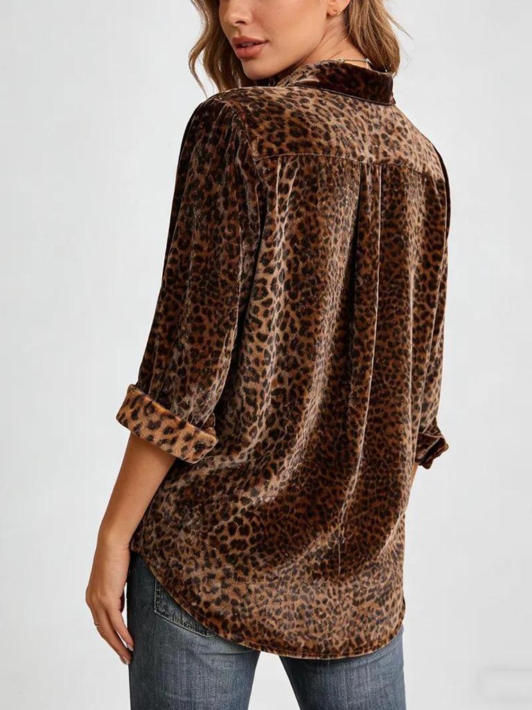 Leopard Print Long Sleeve Women's Top: Casual Elegant Loose Fit Shirt (2026 Design)