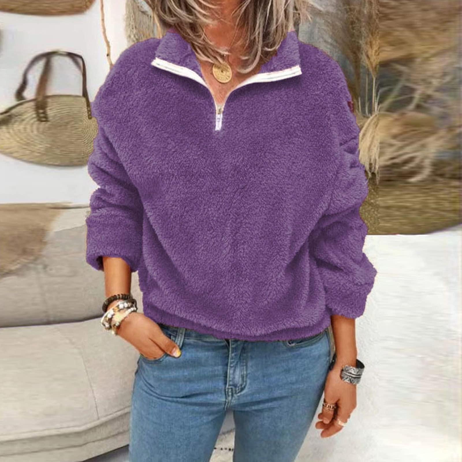 

Женская модная повседневная толстовка с длинным рукавом и флисом, двухсторонний флисовый топ L фиолетовый