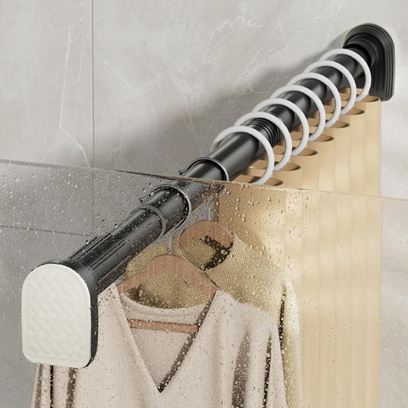 Retractable Clothes Drying Rod Easy To Install Spring Tension Curtain Rod Metal Telescopic Rods for Shower or Window