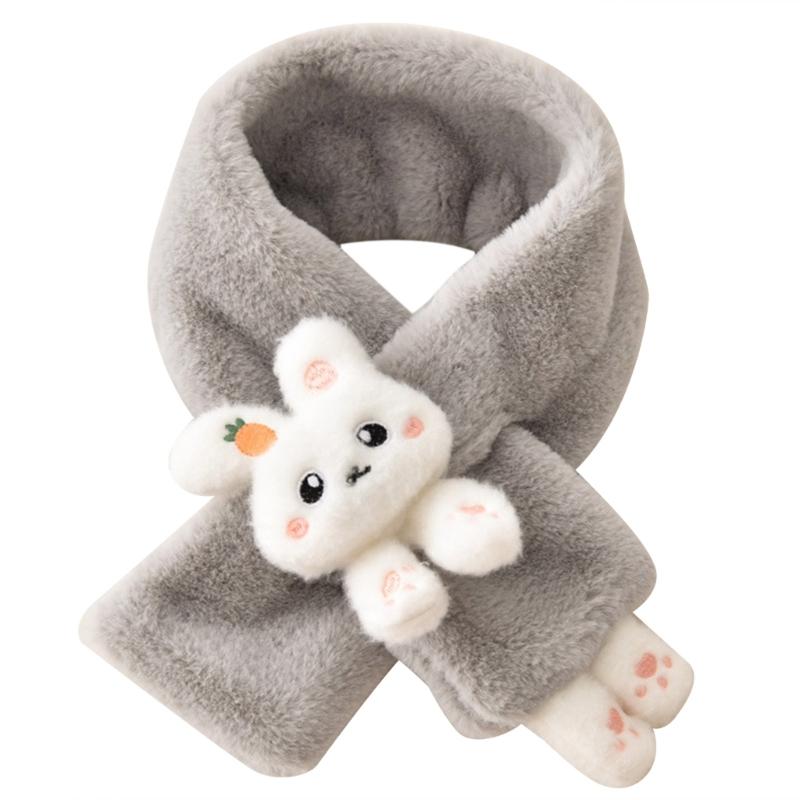 Girls Winter Warm Thicken Scarfs Cartoon Bunny Shape Faux Fur Plush Cross Collar Scarf Shawl Lovely Warm Soft Scarf