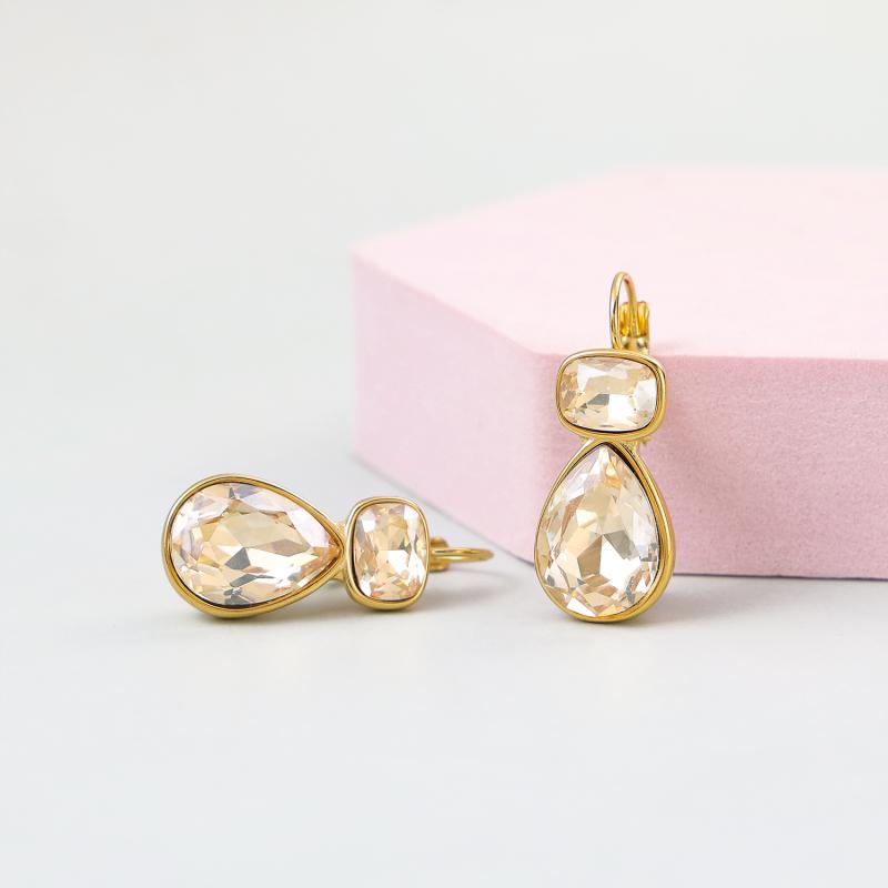 CARLIDANA 18K Gold Plated Stainless Steel Square Shaped Colorful Pink Crystal Stone Stud Dangle Earrings for Women Jewelry