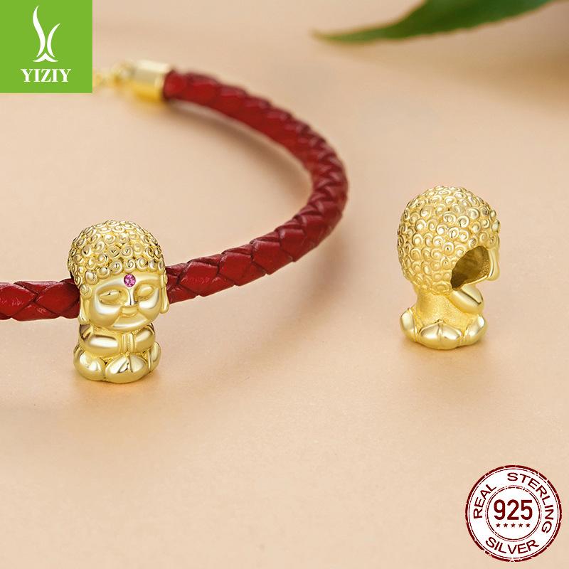 Gold Element Small Golden Buddha 925 Sterling Silver Accessories Vajra Pestle Swastika Diy Beaded Bracelet