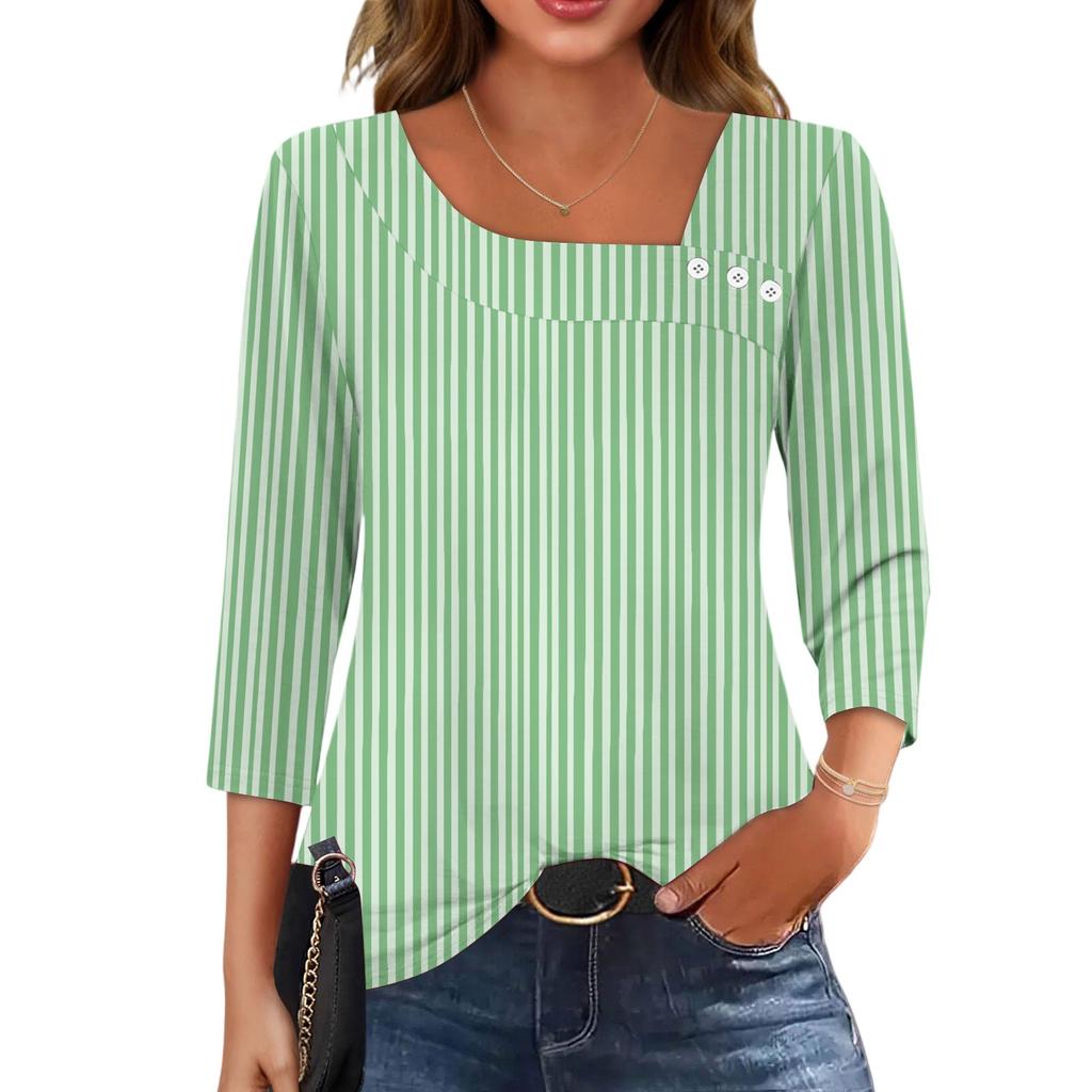 3/4 Sleeve Shirts For Women  Tees Blouses Casual Plus Size Basic Tops Pullover