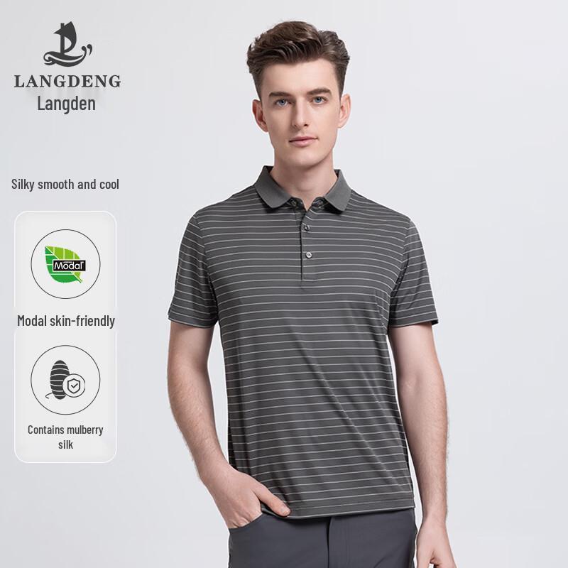 

Men s Striped Mulberry Silk Blend Polo T-Shirt L