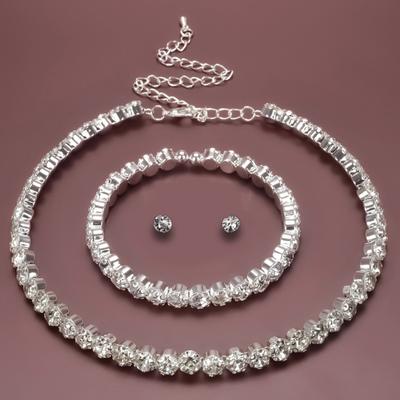 4Pcs/Set Jewelry Suit Luxury Decoration Charming Fashionable Jewelry Shining Necklace Bracelet Earrings Jewelry Accessory