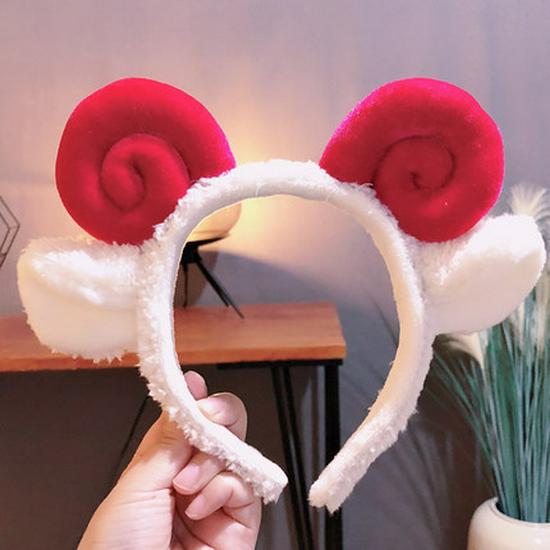 Cartoon Cute Ram Horn Plush Headband - Lambswool Christmas Hair Accessories for Slimming Face