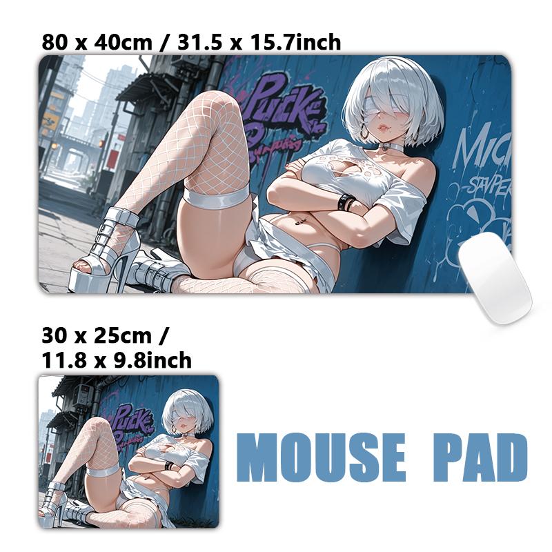 Gaming Mouse PadAntislip Stitched Edges Stylish Urban Anime Girls Graffiti Street Print Gaming Keyboard Mat for Gamers