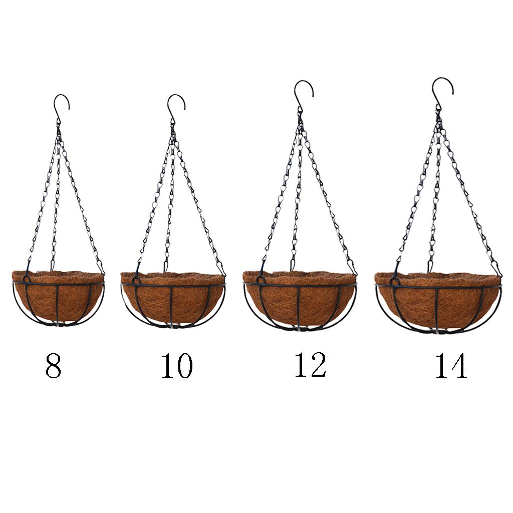 Hanging Coconut Basket Planter Flower Pot Black Metal Frame Hanger 14inch