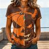 Women's Casual V-Neck T-Shirt with Halloween Print