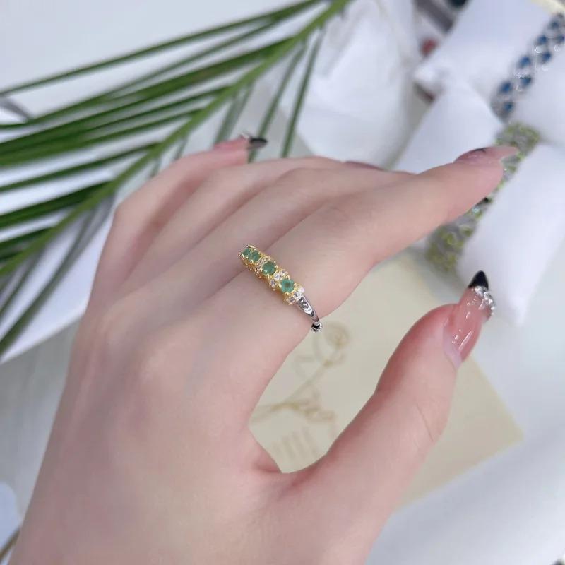 SACE GEMS 925 Sterling Silver 3MM Natual Emerald Rings for Women Engagement Cocktail Party  Jewelry