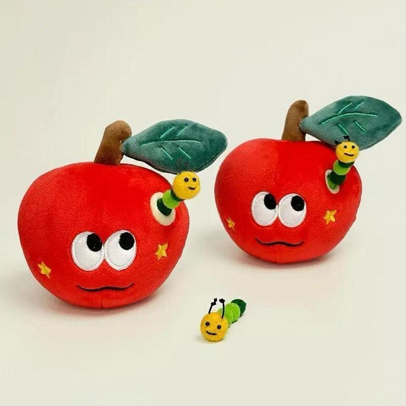 Fluffy Cute Red Round Fruit Plush Pendant Removable Caterpillar School Bag Decor for Kids Holiday Reward Gift