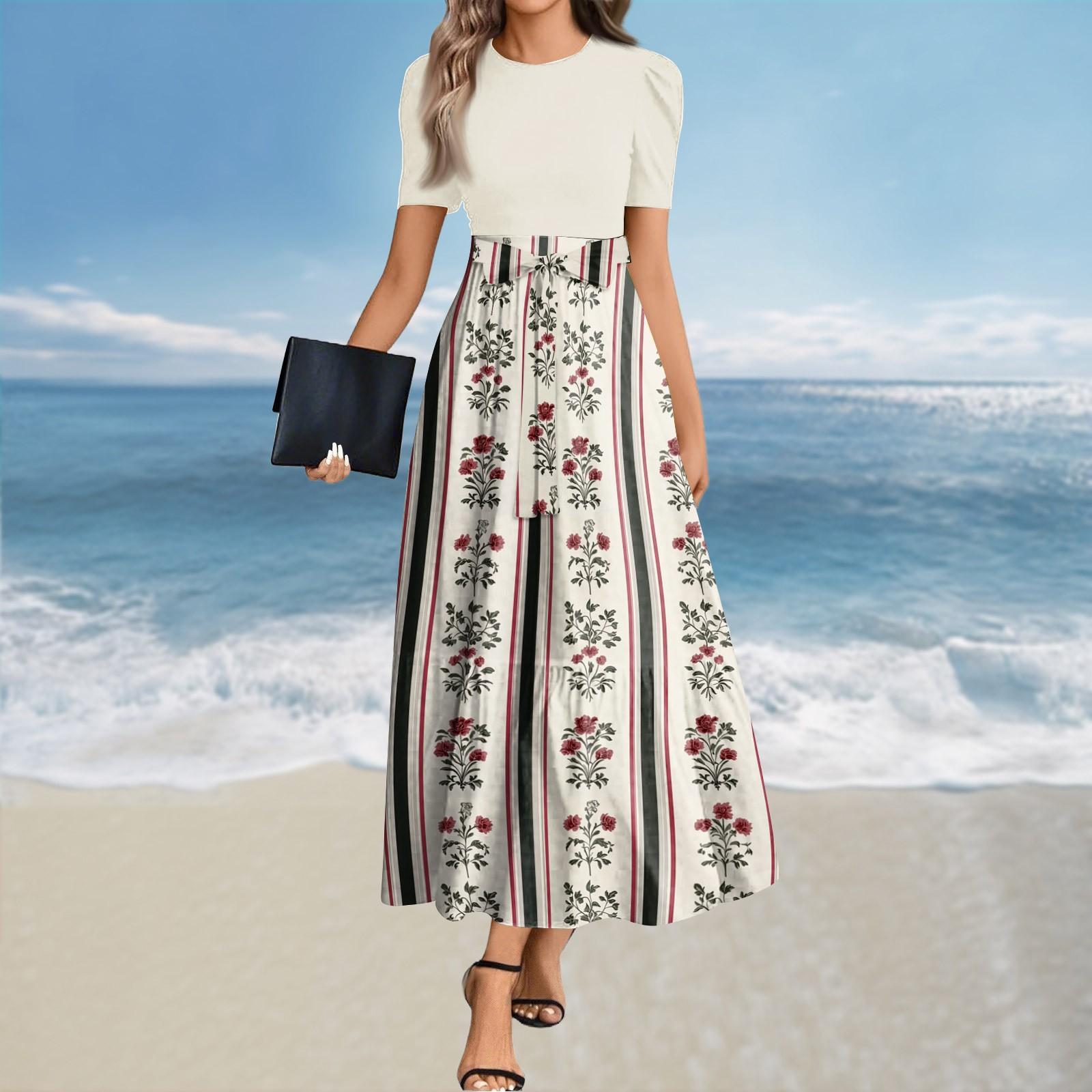 

Women s Summer Dress Loose Beach Vacation Casual Deep V Neck Vest Dress Elegant Shirt Dress L бежевый