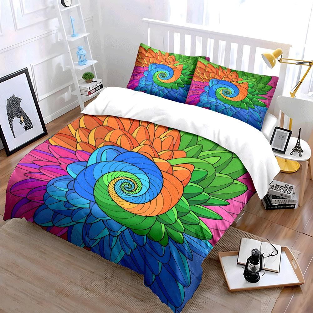 Colorful Spiral Floral Design Set Exquisite Three-Piece Bedding Set Gift For Kids And Adults