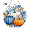 Rustic Wheat Ear Ornament Harvest Festival Welcome Sign for Front Door, Wooden Hanging Fall Porch Decor with Hemp Rope, Autumn Pumpkin Plaque