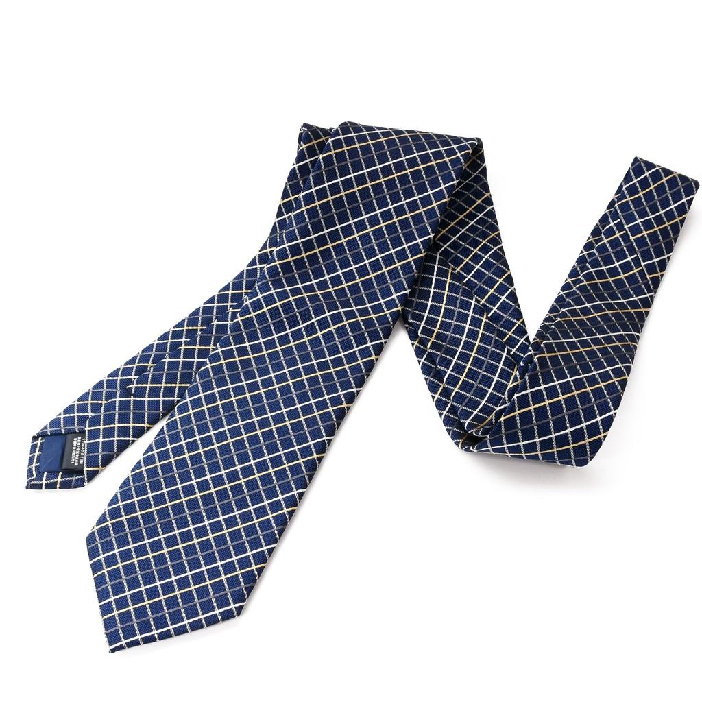 Michiko London Brand Made In Jacquard Check Necktie, Japan, Nishijin-ori Silk, 100% (Pattern C Navy)